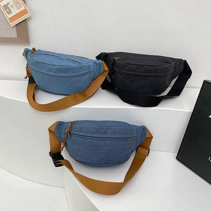 eybag Chest Bag For Women Solid Color Waist Bags High Quality Women Shoulder Bag Denim Fabric Fanny Pack Crossbody Small Bag