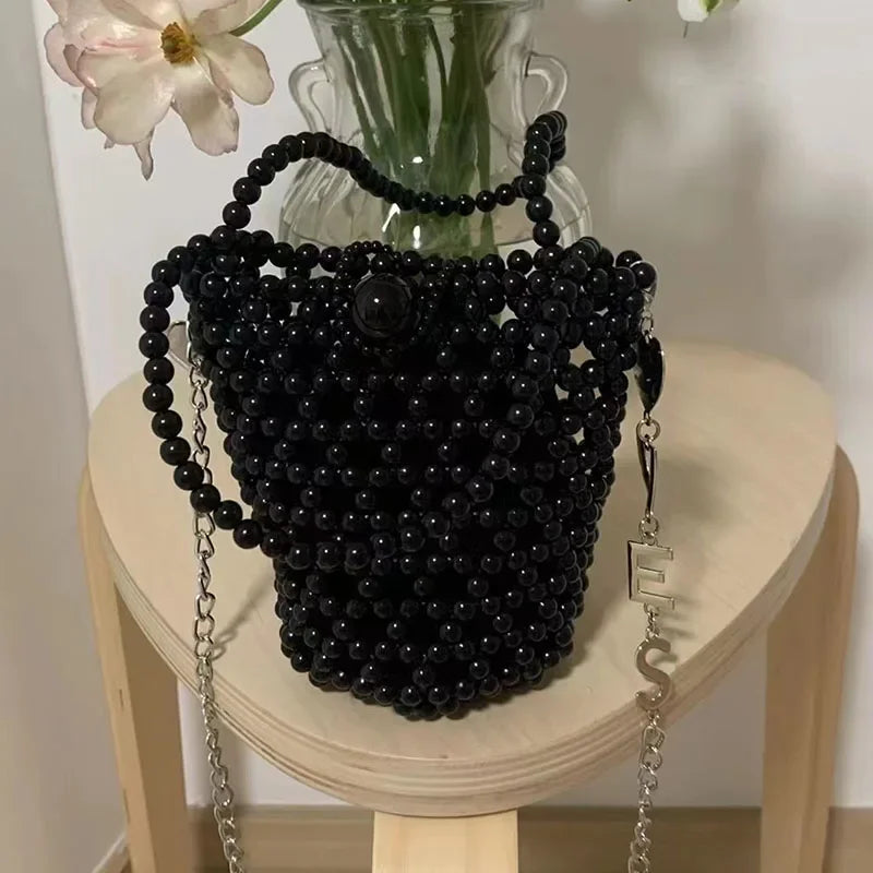 eybag 2024 Retro Pearl Bucket Women's Crossbody Bag Сумка Fashion INS Silver New in Handbag Handwoven DIY Beaded Bags Bolso De Hombro