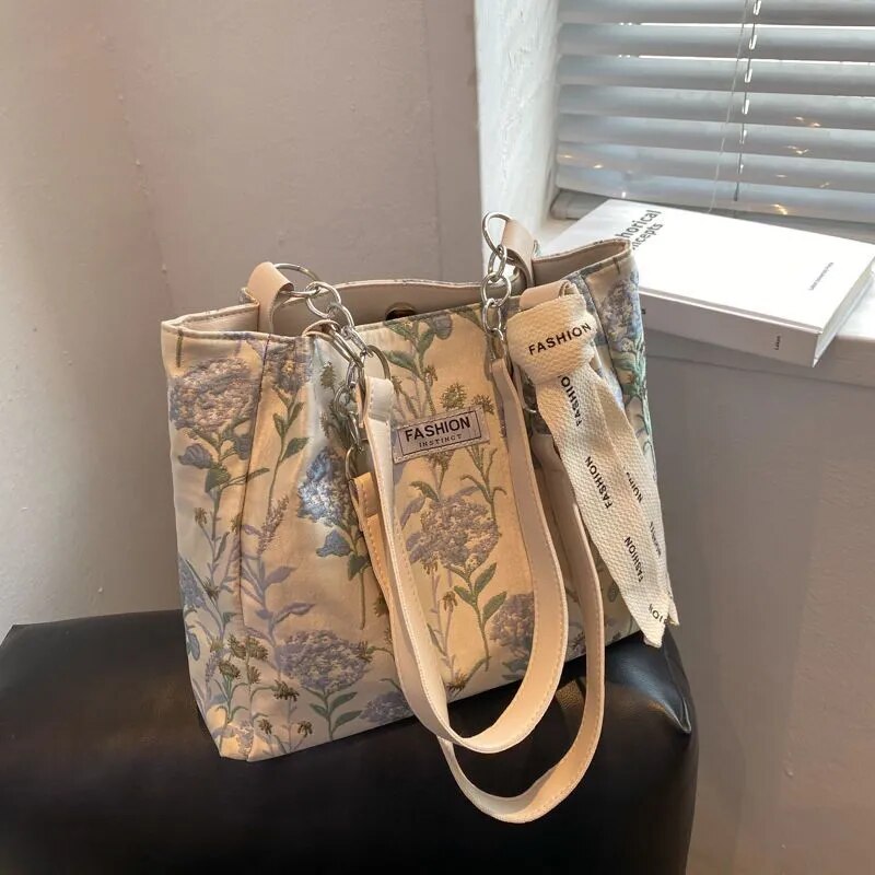 eybag Elegant Tote Bags for Women Floral Embroidery Casual Handbag Large Capacity Gentle Lady Fashion Shopping Shoulde