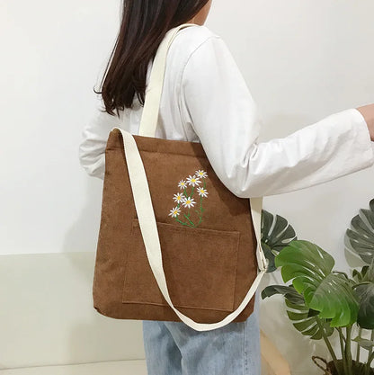 eybag Hand Embroidered Daisy Tote Bag, Embroidered Tote Bag, Canvas Tote Bag, Embroidery Bag Summer, Women Shopper Bag, Vintage Tote Bag