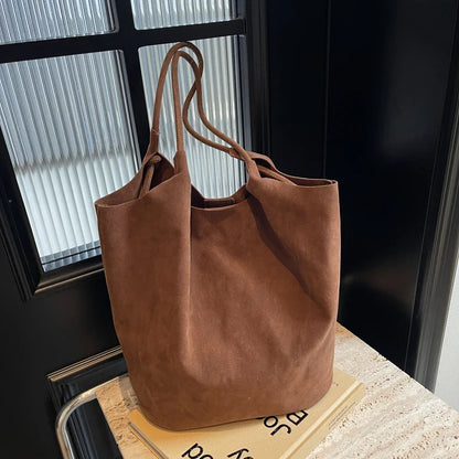 eybag Suede Sewing Thread Retro Women's Shoulder Bags Zipper Casual Versatile 2024 New Solid Colors High Capacity Casual Tote