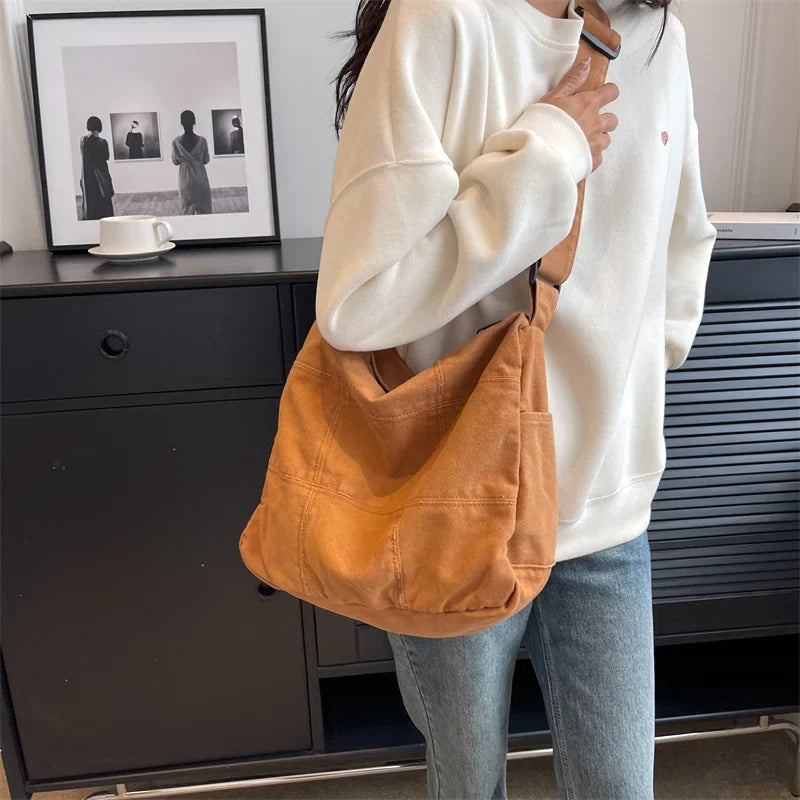 eybag Trendy Cool Women's Shoulder Bag Solid Color Unisex College Student Schoolbag Large Capacity Canvas Crossbody Bag Travel Handbag