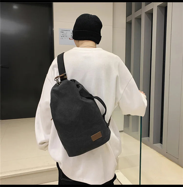 eybag Vintage Style Canvas Backpack Women and Men Unisex Chest Bag Large-capacity Crossbody Bags 3way Shoulder Bag Tote Bucket Bag