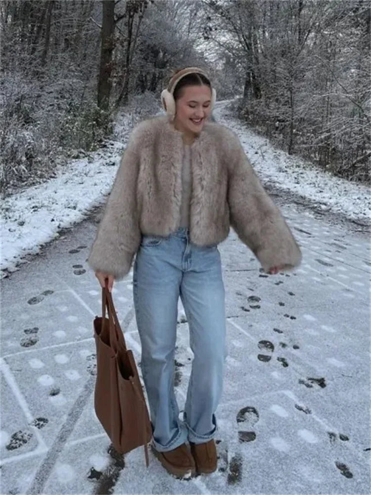 eybag Fashion Fluffy Faux Fur Coat For Women Winter Elegant Loose Long Sleeve Jacket Female Luxury Thick Lady High Street Outerwear