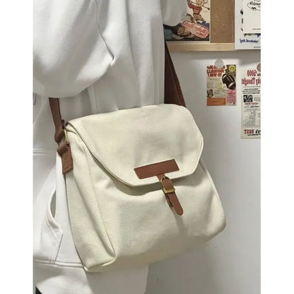 eybag 2024 New Student Classroom Commuter Bag Simple Contrast Color Large Capacity One Shoulder Crossbody Bag Canvas Tote Bag