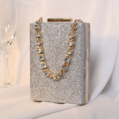 eybag Women's Box Sequin Wedding Clutch Bag Diamond Chain Luxury Design Handbag  New Bridal Evening Bag Small Party Purse gold