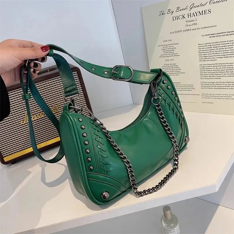 eybag Gothic Bag Vintage Fashion Moto Biker Shoulder Bag Rock Style Metal Chain Pu Leather Casual Handbags for Women