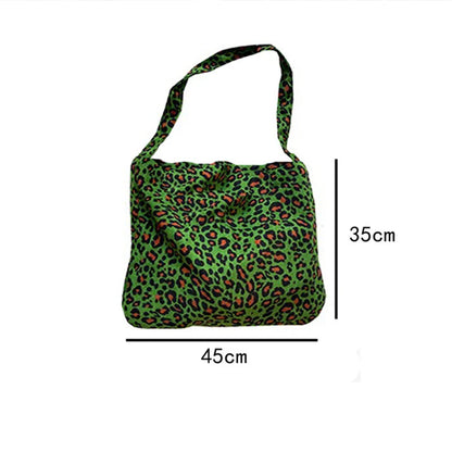 eybag Women's Corduroy Shoulder Crossbody Bag Green Leopard Print Cloth Large Capacity Handbag Casual Travel Shopping Totes