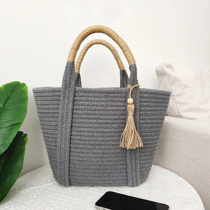 eybag Women Handbag New Ins Simple Fashion Versatile Cotton Rope Woven Bag Straw Woven Bag Holiday Beach Bag Bags