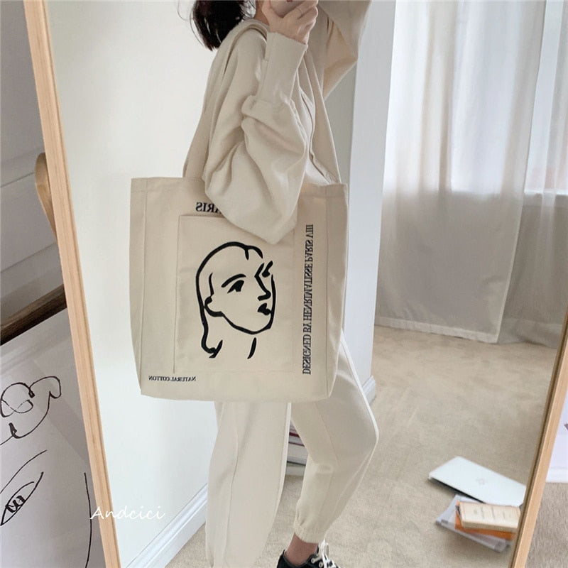 eybag Women Canvas Shoulder Bag Henrimatisse Printing Ladies Casual Handbag Tote Bag Large Capacity Cotton Reusable Shopping Beach Bag