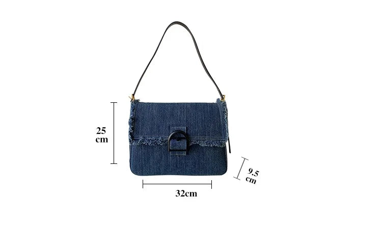 Lkblock Denim women Axillary bags Casual cowboy female Shoulder Bag Large capacity Elegant Tassels ladies handbag blue bolsa feminina