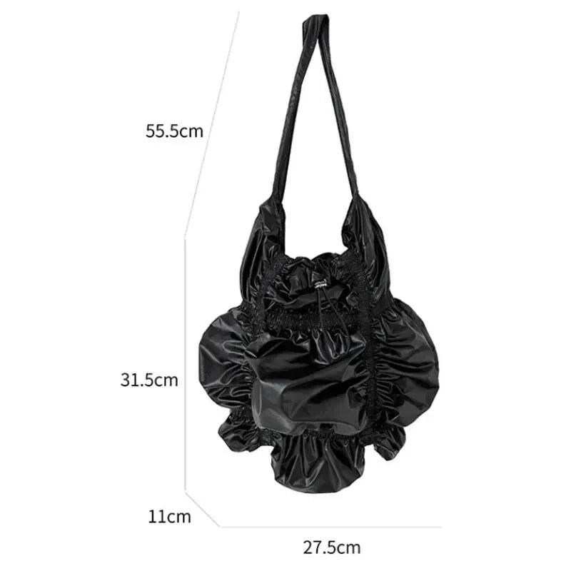 eybag Luxury Design Ruched Women's Shoulder Bag Glossy Soft Leather Drawstring Large Messenger Pack Korean Fashion Crossbody Bags