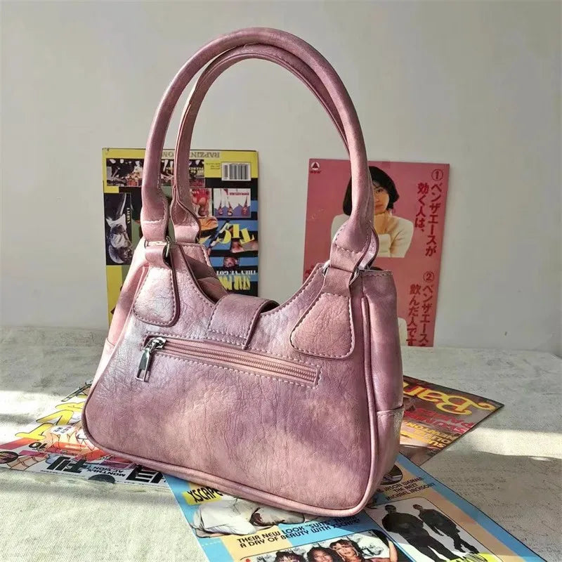 eybag Y2k Pink Shoulder Bag Women'S Star Pattern Pu Leather Underarm Harajuku Tote Chain Cross Body Handbag Cool Hiphop Zip Purses