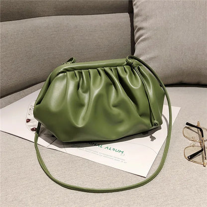 eybag Simple Women Cloud Messenger Bag Ladies Green Pleated PU Leather Dumpling Crossbody Bag Female Evening Party Clutches And Purse