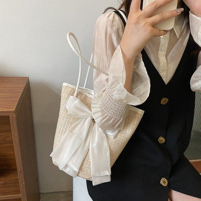 eybag Casual Straw Woven Handbags Women Summer Holiday Beach Bow Totes Top-Handle Bags Fashion Ladies Undearm Shoulder Bags