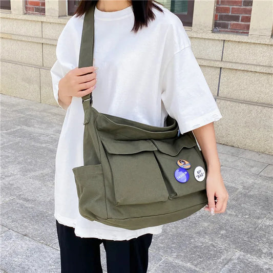 eybag Canvas Student Shoulder Bag Large Capacity Shopping Bags Female Casual Women Tote Solid Color Shoulder Crossbody Bag