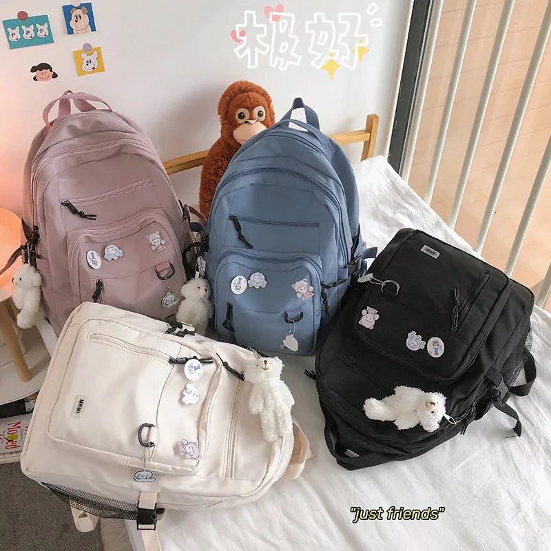 eybag Harajuku Cute School Bag For Girls Multi Pocket Waterproof Nylon Women Backpack Fashion Travel Backbags Large Capacity Bookbags