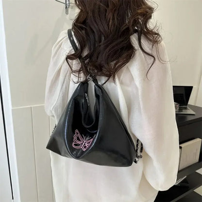 eybag Korean Trend Fashion Silver Chain Tote Bag Women's Backpack Student Large Capacity Shoulder Bag Multifunctional Backpack Ins Y2k