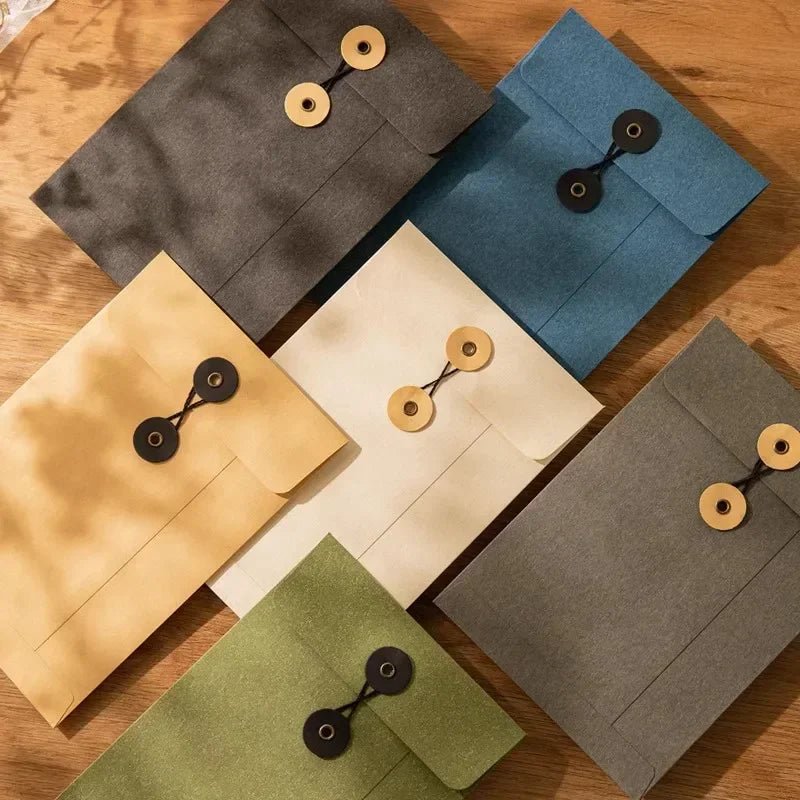 eybag Kraft Paper Envelope Vintage Winding Ticket File Documents Bag with Button String Tie Retro Business Greeting Cards Storage Bag