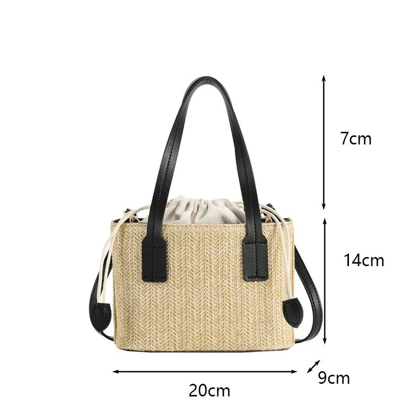 eybag Women's Leisure Grass Woven Handbag Drawstring Bucket Shoulder Crossbody Bag FemaleTravel Bohemian Vacation Beach Bag 30.69