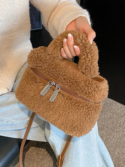 eybag Plush Handbags for Women Autumn Winter New Large Capacity Crossbody Bag Casual Simple Square Mobile Phone Bag