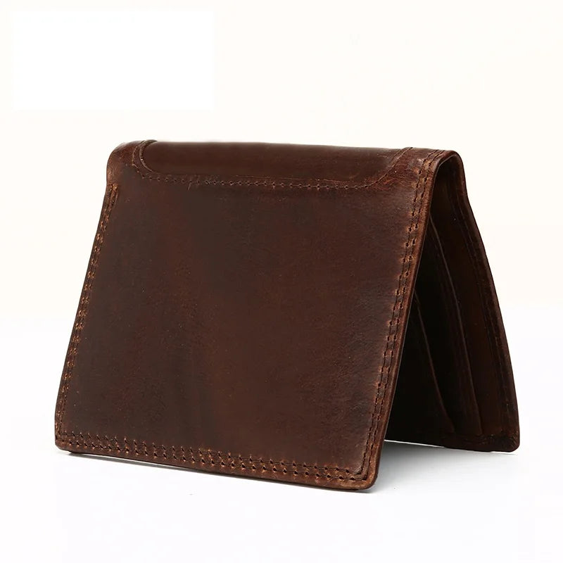 eybag Genuine Leather Men's Short Wallet Retro Bi-Fold Leather Wallet Real Cowhide Card Holder Male Purse with Coin Pocket ID Window