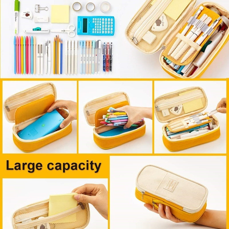 eybag Angoo Multifunctional Cosmetic Bag Macaroon Big Capacity Double-layer Canvas Pencil Case Travel Storage Pouch School Supplies