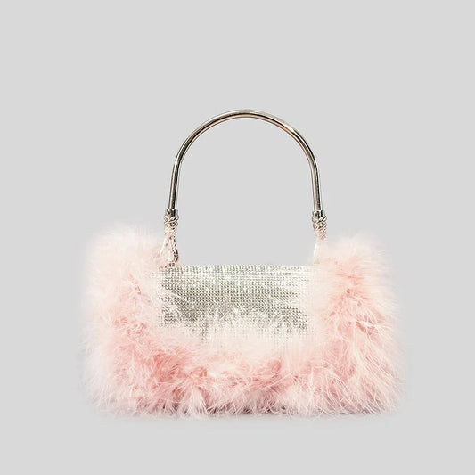 eybag Luxury Ostrich Feather Dianonds Patchwork Evening Handbags Shinny Rhinestone Shoulder Crossbody Bags Glitter Small Party Purses