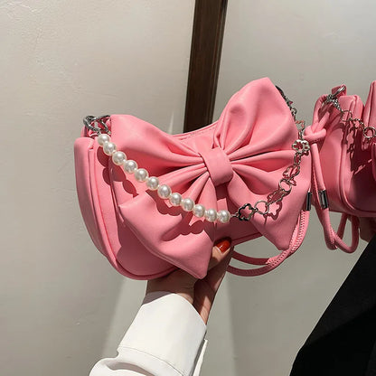 eybag New Design Women's Bag Trend Fashion Bow Pleated Underarm Shoulder Bag Individuality Summer Chains Beading Handbag