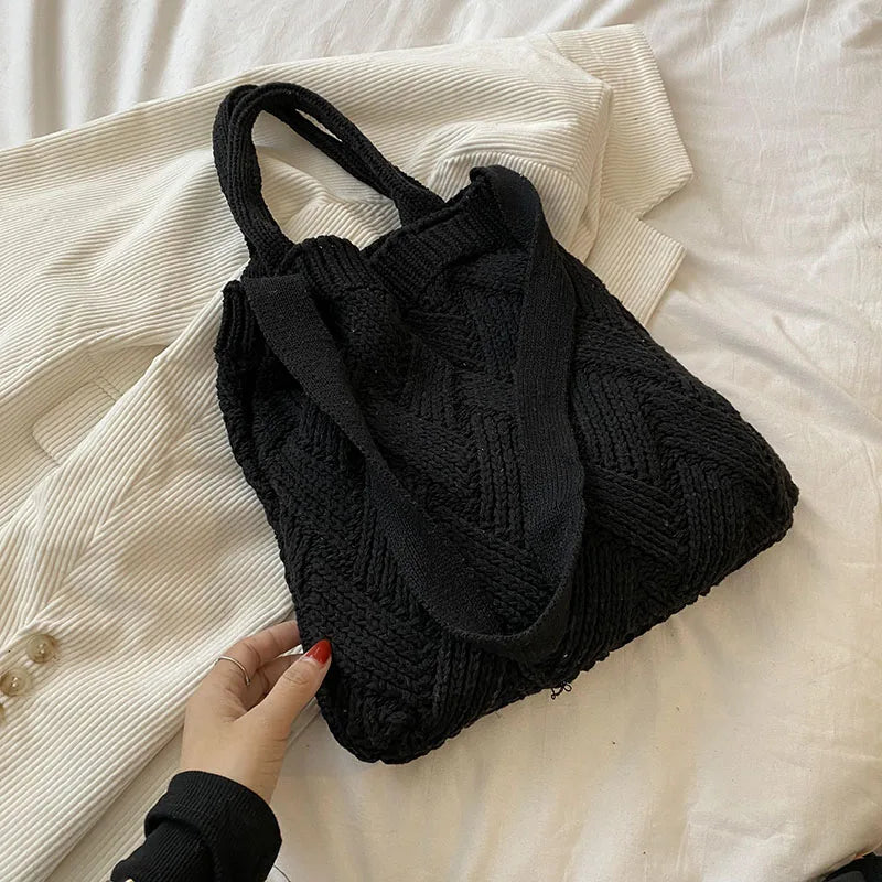 Lkblock Luxury design handbags for women winter wool knitting the tote bag Fashion Shoulder Female bag Women's purses messenger bag