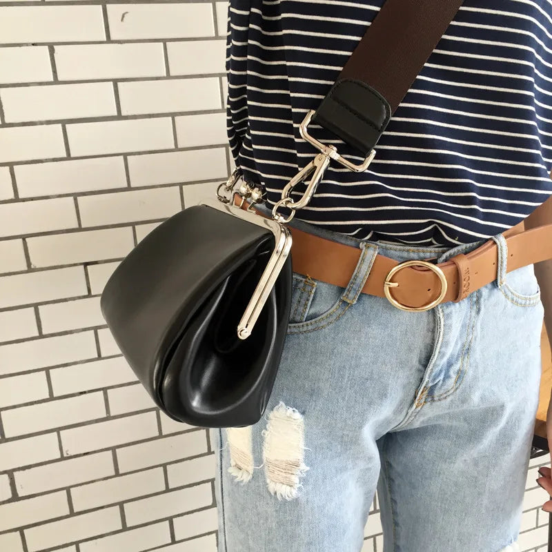 eybag Women Messenger bag Retro Kiss Lock Shoulder Crossbody Bags for Female Clip Bag Black Pu Leather Handbags Phone Purse