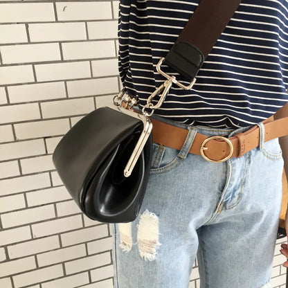 eybag Women Messenger bag Retro Kiss Lock Shoulder Crossbody Bags for Female Clip Bag Black Pu Leather Handbags Phone Purse