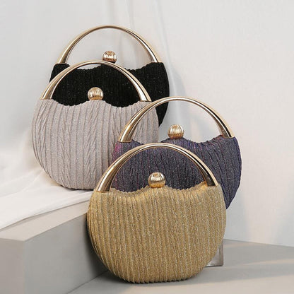 eybag Round Pleated Clutches Luxury Handbags For Women Elegant  Wedding Shoulder Bag Gold Party Evening Bags silver small Purse