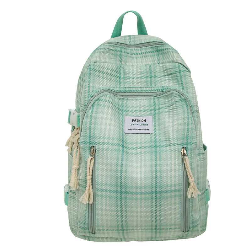 eybag Fashionable Plaid Canvas Female Backpack Student School Bag Backpack Girl School Bag Large Capacity Travel Backpack