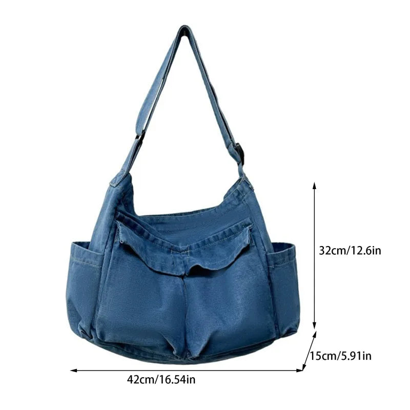 eybag Denim Crossbody Bags for Women Japanese Style Unisex Casual Pocket Books School Bag for Students Shoulder Bags Large Jeans Bag