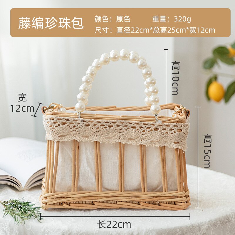 Lkblock fashion rattan hollow box straw bags wicker woven pearl portable women handbags summer beach shoulder crossbody bags bali purses