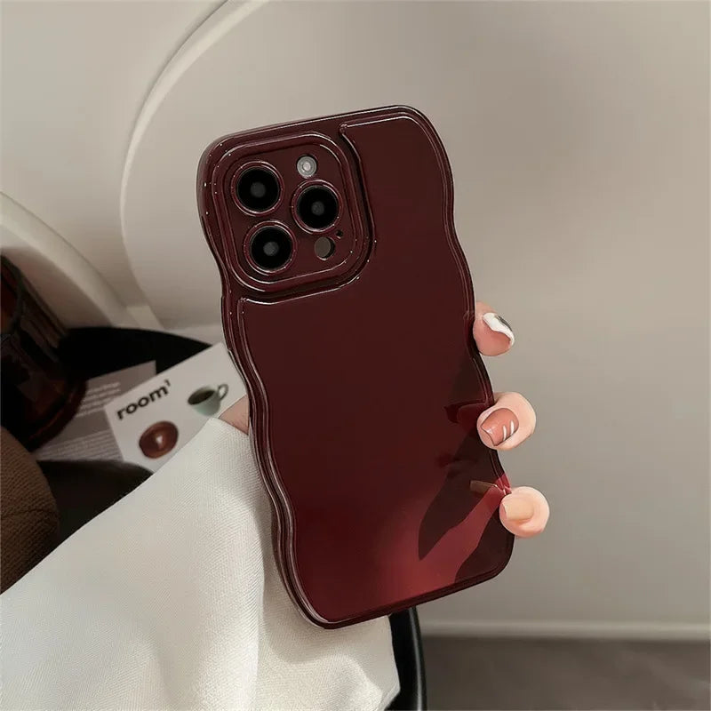 eybag Korean Air Cushion Wave Gorgeous Wine Red Phone Case For iPhone 11 12 13 14 Plus 15 Pro Max Protection Shockproof Soft TPU Cover