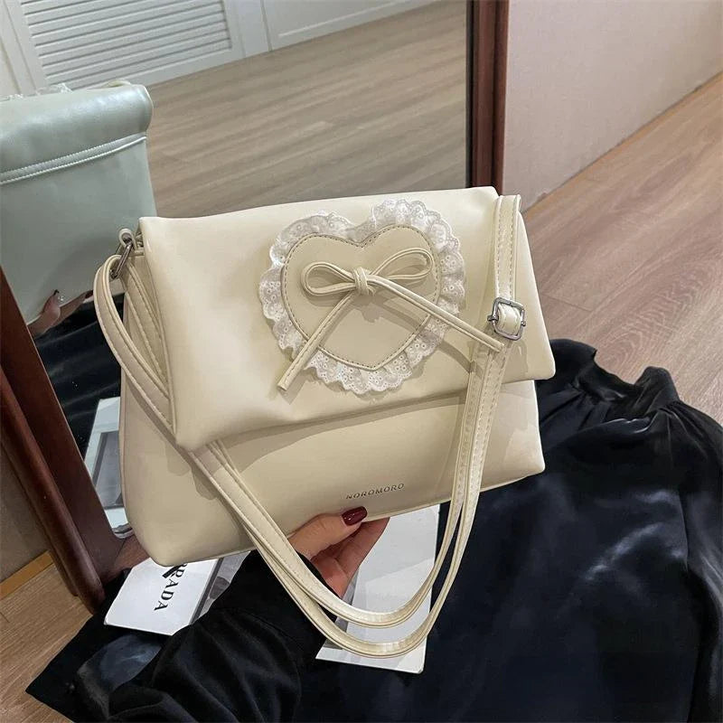 eybag Pink Sweet Shoulder Bag for Women Love Heart Fashion Large Capacity Casual Armpit Bag Elegant Harajuku Literary Handbag