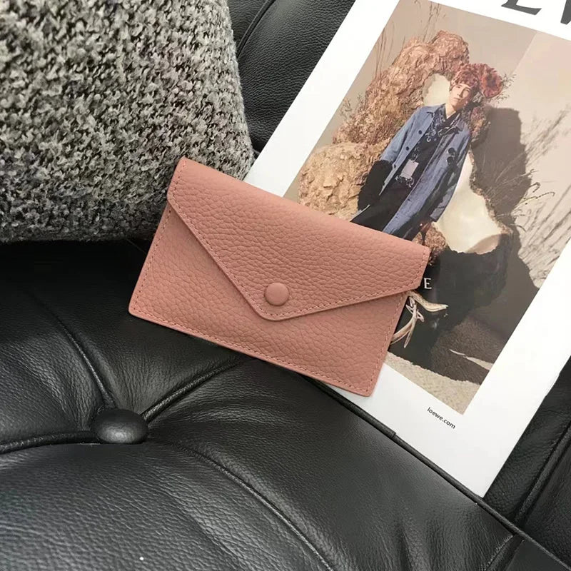 eybag Ultra-thin Ins Style Genuine Leather Card Holder Fashion Mini Short Envelope Wallet Korean Japan Credit Card Case Purse Dropship