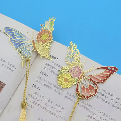 eybag Exquisite Butterfly Metal Bookmarks Fashion Flower Insect Shape Book Mark With Tassel School Office Supplies Student Stationery