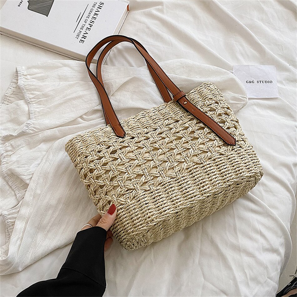 Lkblock Fashion Luxury Weave Tote Bag for Women Trend Female Handbags Design Travel Beach Bags Brand Shopper Straw Shoulder Purses