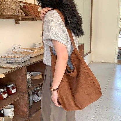 eybag Vintage Faux Suede Women Bucket Shoulder Bags Large Capacity Commuting Female Handbag Casual Big Totes Ladies Hand Bags Green