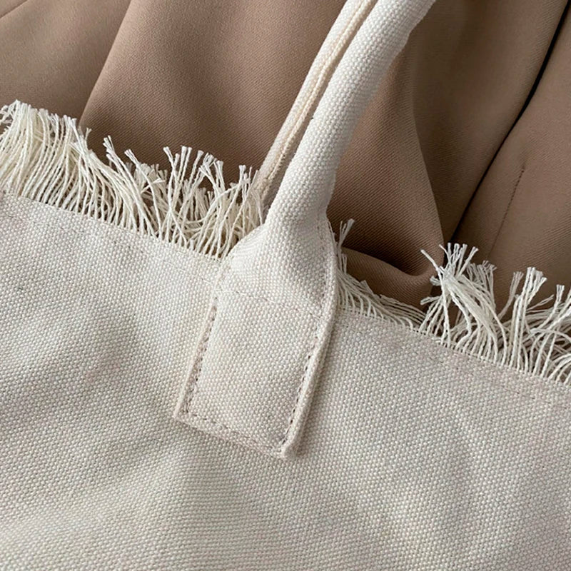 eybag Preppy Style Tote Bags For Women Luxury Designer Handbags And Purses New In Canvas Tassel Trim Large Capacity Shoulder Bag