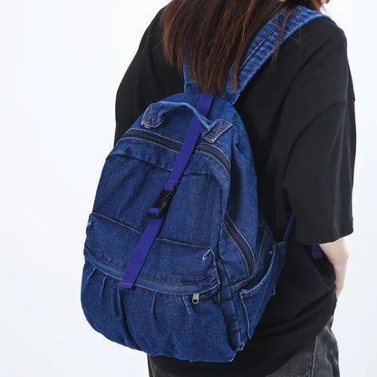 eybag New Casual Denim Blue Women Backpack Vintage Large Capacity Student Backpack Female College School Bags Boy Girl Travel Book Bag