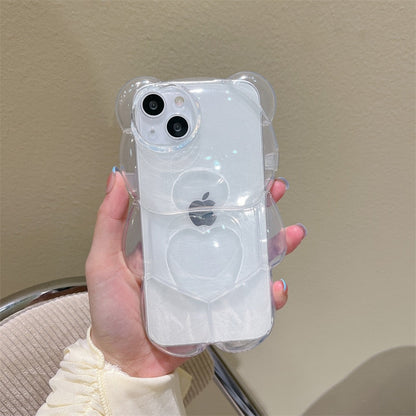 eybag INS Japan Cute 3D Love Heart Bear Transparent Phone Case For iPhone 13 Pro Max 12 11 X XR XS Silicone Soft Protective Back Cover