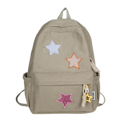 eybag Solid Star Twist Zipper Large Capacity Corduroy School Bag Classics Simple Backpack 2024 Hot Sale Light Bags for Girls and Boys