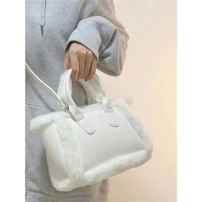 eybag Plush White Y2k Hand Bag Women New Harajuku Aesthetic Fur Casual Crossbody Tote Bag Ladies Vintage Messenger Bag