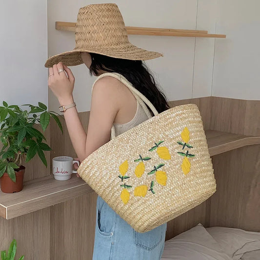 eybag Handmade Straw Women Handbags Summer Tote Large Capacity Embroidery Vacation Beach Bag Female Shoulder Bag Bolsa Feminina