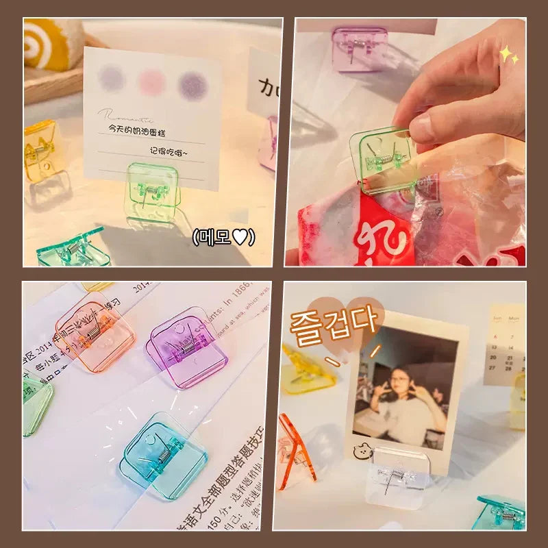 eybag 5pcs Candy Paper Clips Transparent Bookmarks Kawaii File Documents Binder Clips Notebook Index Page Holder Tickets Clamps Office