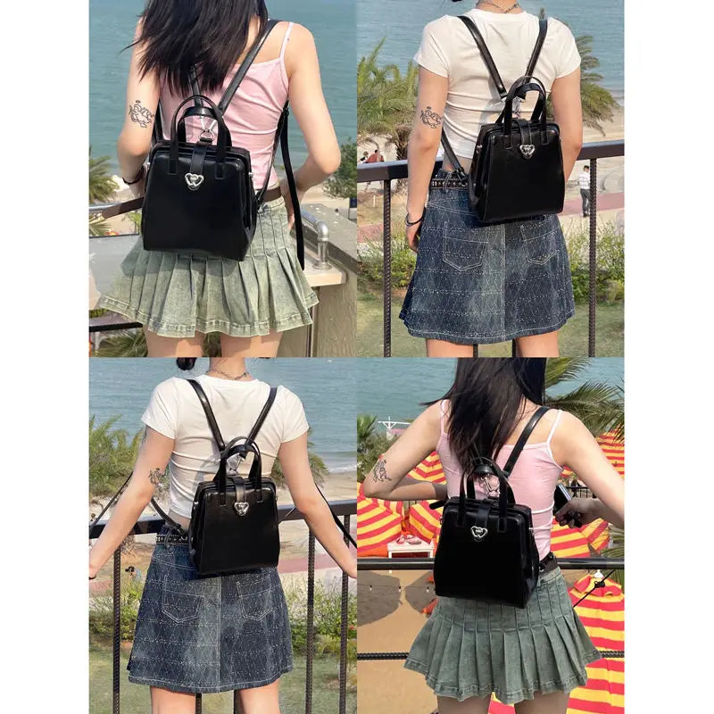 eybag Vintage Heart Y2k Mochila Women Leather Hot Girls Handle Pink Mini Backpack schoolbag Female Harajuku Black Backpacks Aesthetic